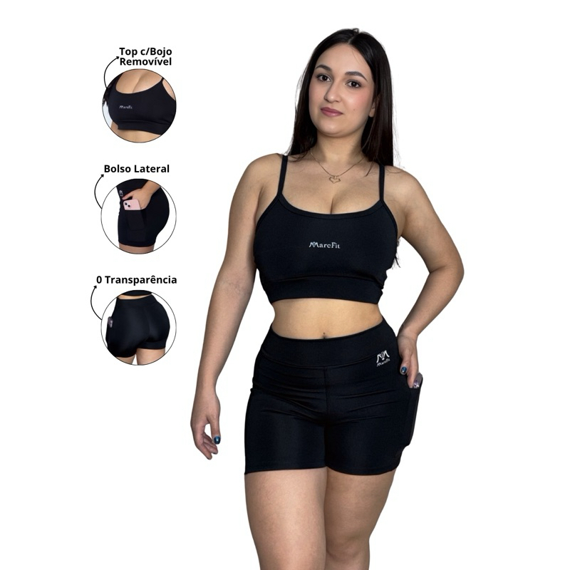Conjunto Fitness Feminino Academia Suplex Premium Zero Transparência  com Bojo Removível e Bolso