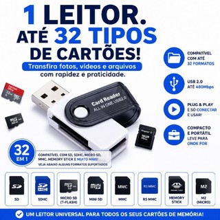 Leitor de Cartão de Memória USB 3.0 32 em 1 Universal SD Micro SD MMC Memory Stick Alta Velocidade