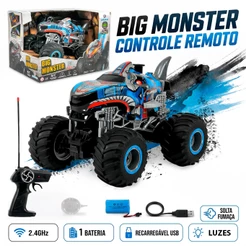 Carrinho Controle Remoto Big Monster 4x4 com Luzes e Solta Fumaça Led Recarregavel