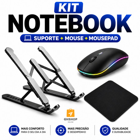 Kit Suporte de Notebook+Mouse Sem Fio+Mouse Pad