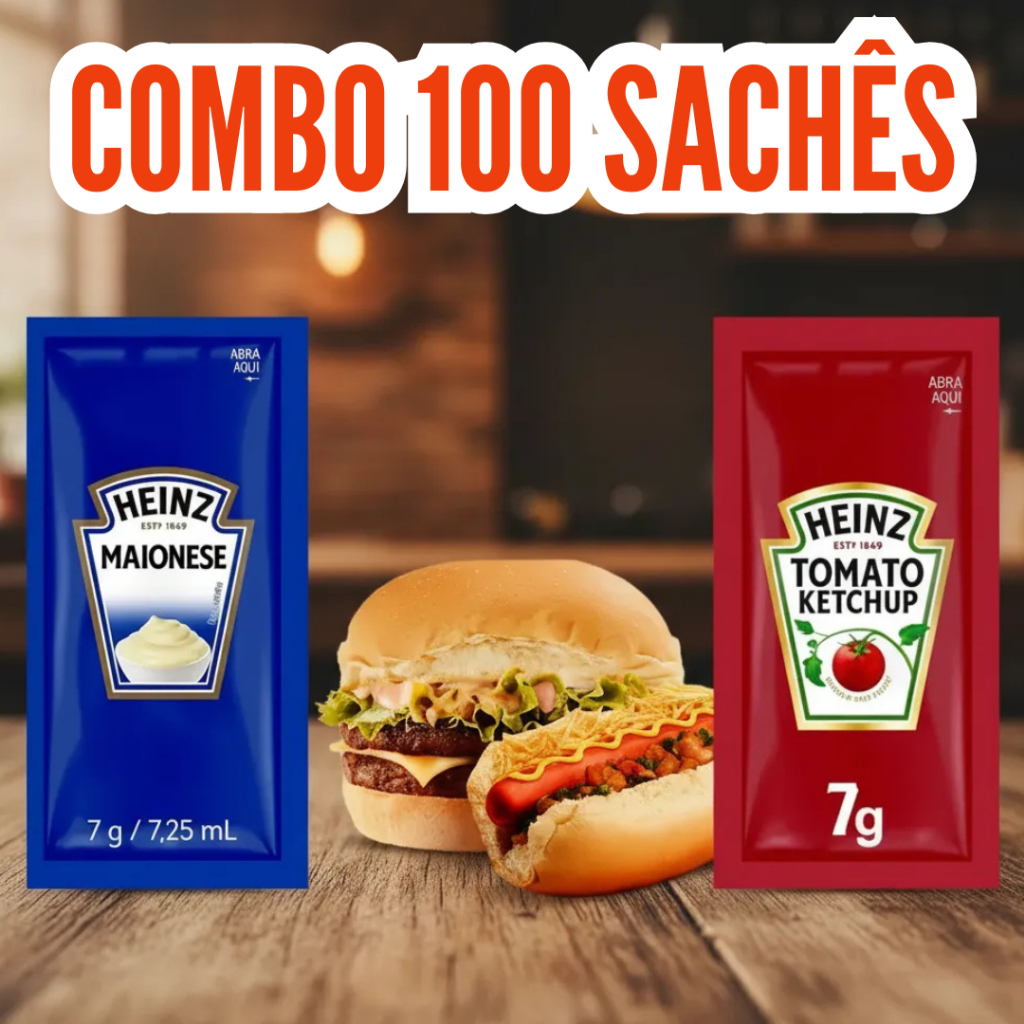 Combo de Maionese e Ketchup Heinz 100 Sachês