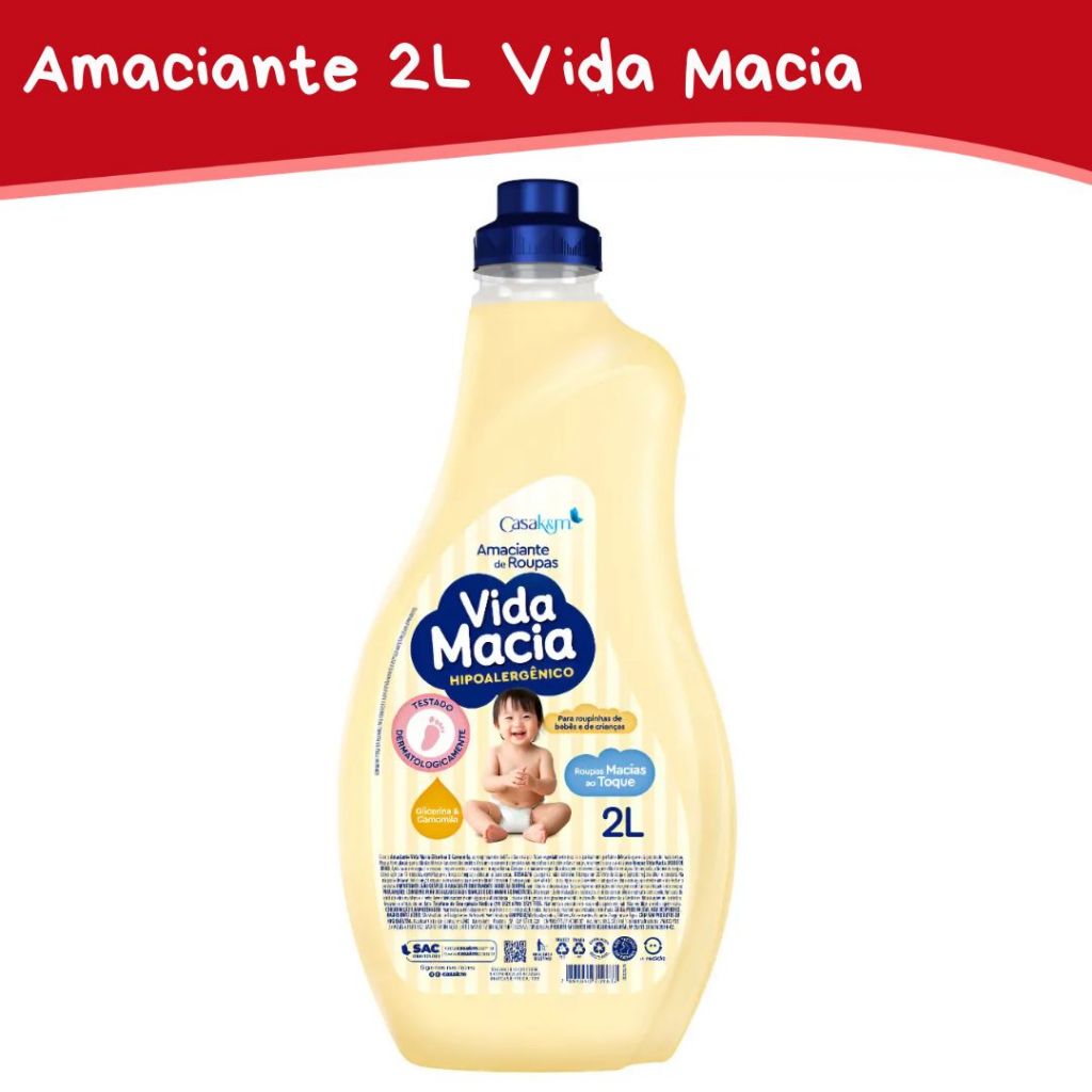 Amaciante Vida Macia Camomila 2L Hipoalergênico Produto Para Roupas De Bebê Lava Roupas Delicadas