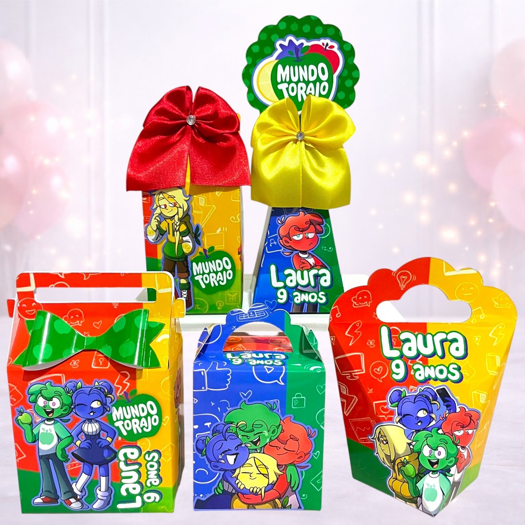 Kit Personalizados caixas Festa Mundo Torajo | Caixinha Aniversário Lembrancinha Pegue-Monte