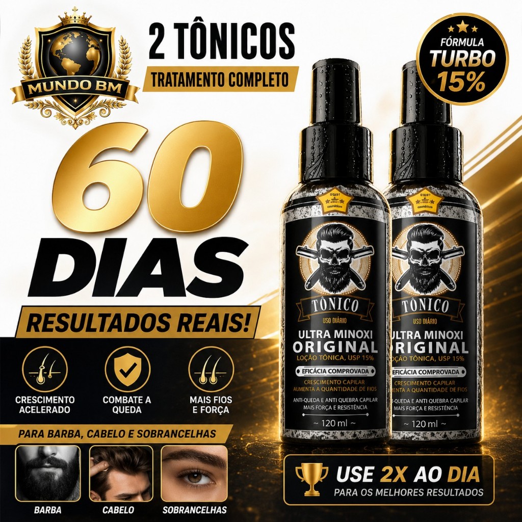 Kit 2 Tônico Capilar Ultra Minoxi 15% Crescimento Barba Cabelo Sobrancelha Anti-queda Original 120ml