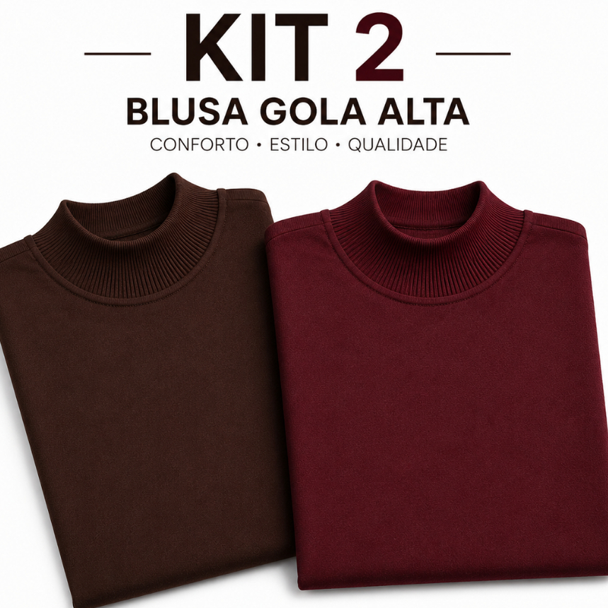 Kit 2 Blusas Gola Alta baby look 100% Algodão