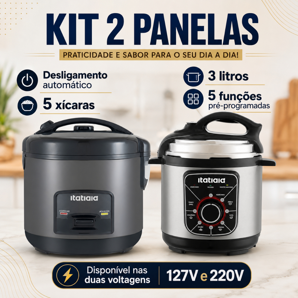 Kit Panela de Pressão Elétrica 3L + Panela de Arroz Elétrica 1L Itatiaia Original