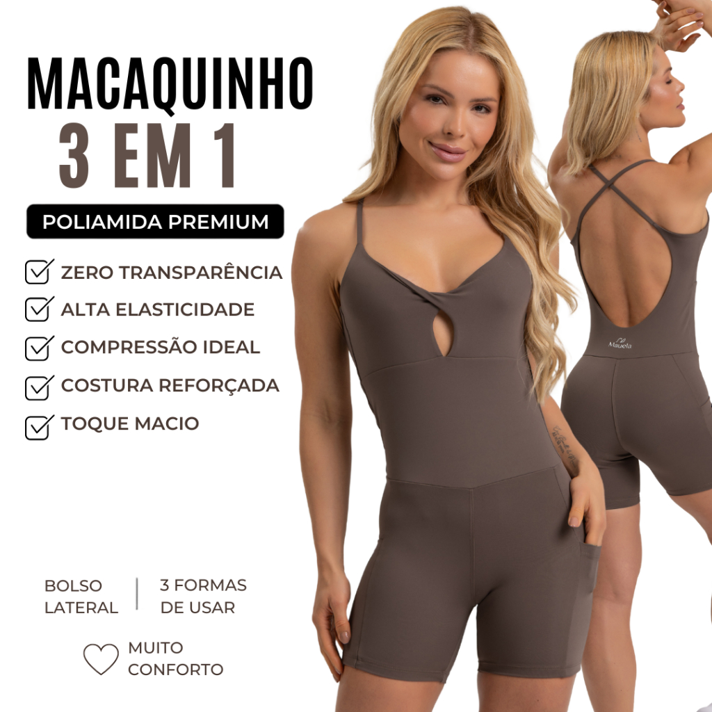 Macaquinho Fitness Feminino Zero Transparência Compressão Sustentação Poliamida Premium Modela
