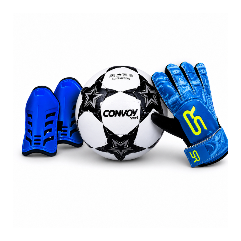 Luva de Goleiro + Bola de Futebol  + Caneleira Infantil