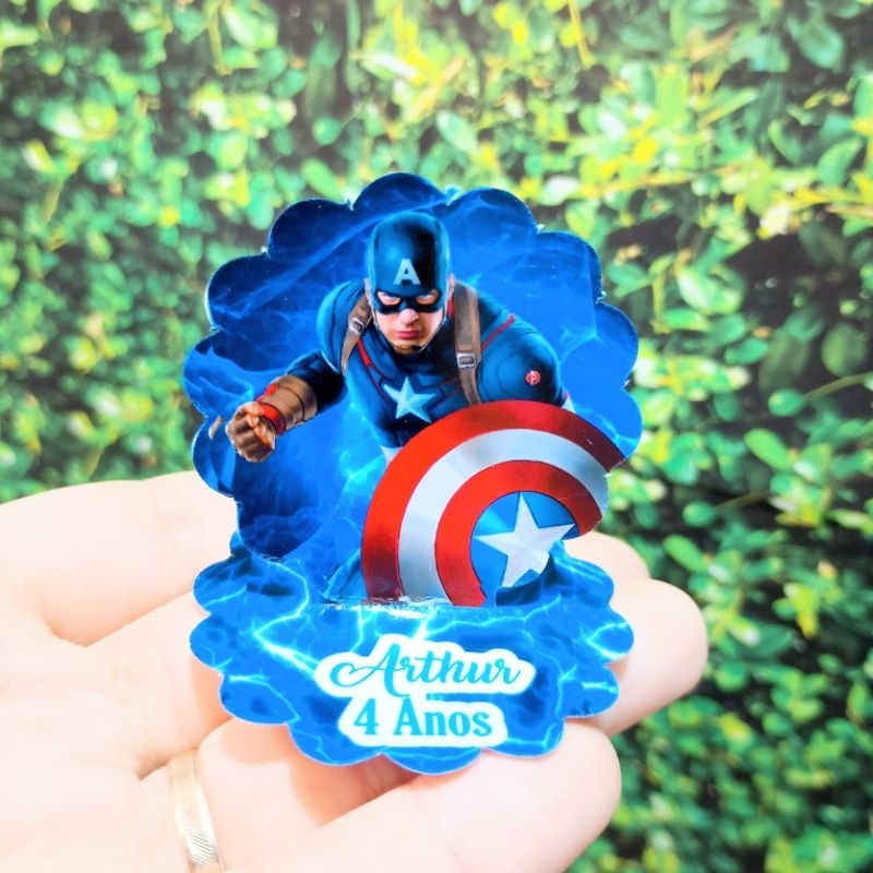 Aplique Personalizado Capitão América Para Caixinha Acrílica 5x5 ou Latinha Lembrancinha de Festa