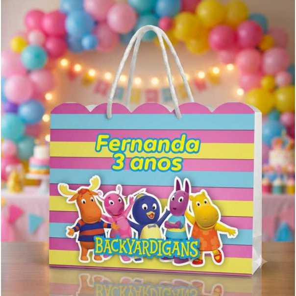 Bolsinha de Papel Personalizada Backyardigans (20x15x5) PEGUE E MONTE Lembrancinha Aniversario Infantil Sacolinhas Festa