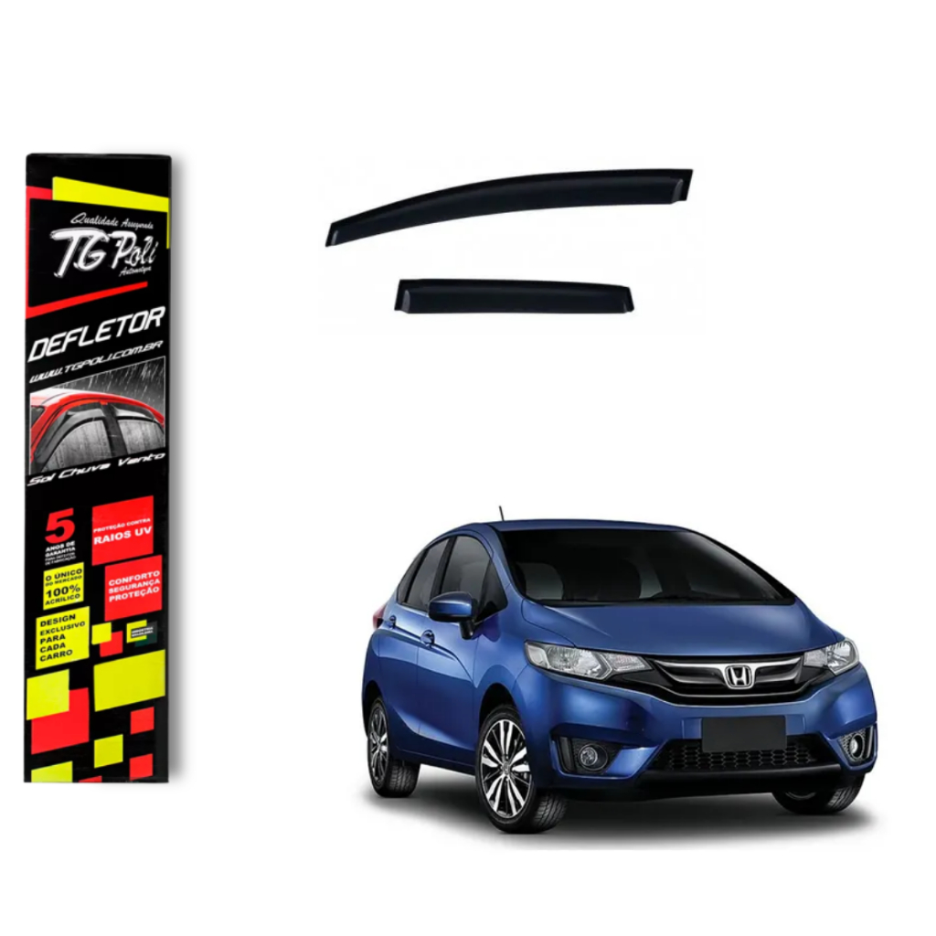Calha de Chuva Honda Fit 2009 a 2014 4 portas TG Poli Defletor Portas Protetor Janelas Fumê