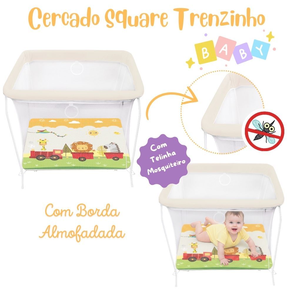 Cercadinho cercado Square chiqueirinho Infantil Dobrável com Fundo Acolchoado para Mais Conforto Com tela mosquiteiro