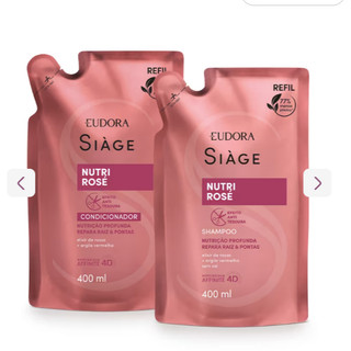 Refil Condicionador, Shampoo Siàge Nutri Rosé 400ml, Kit Shampoo+Condicionador. Eudora.