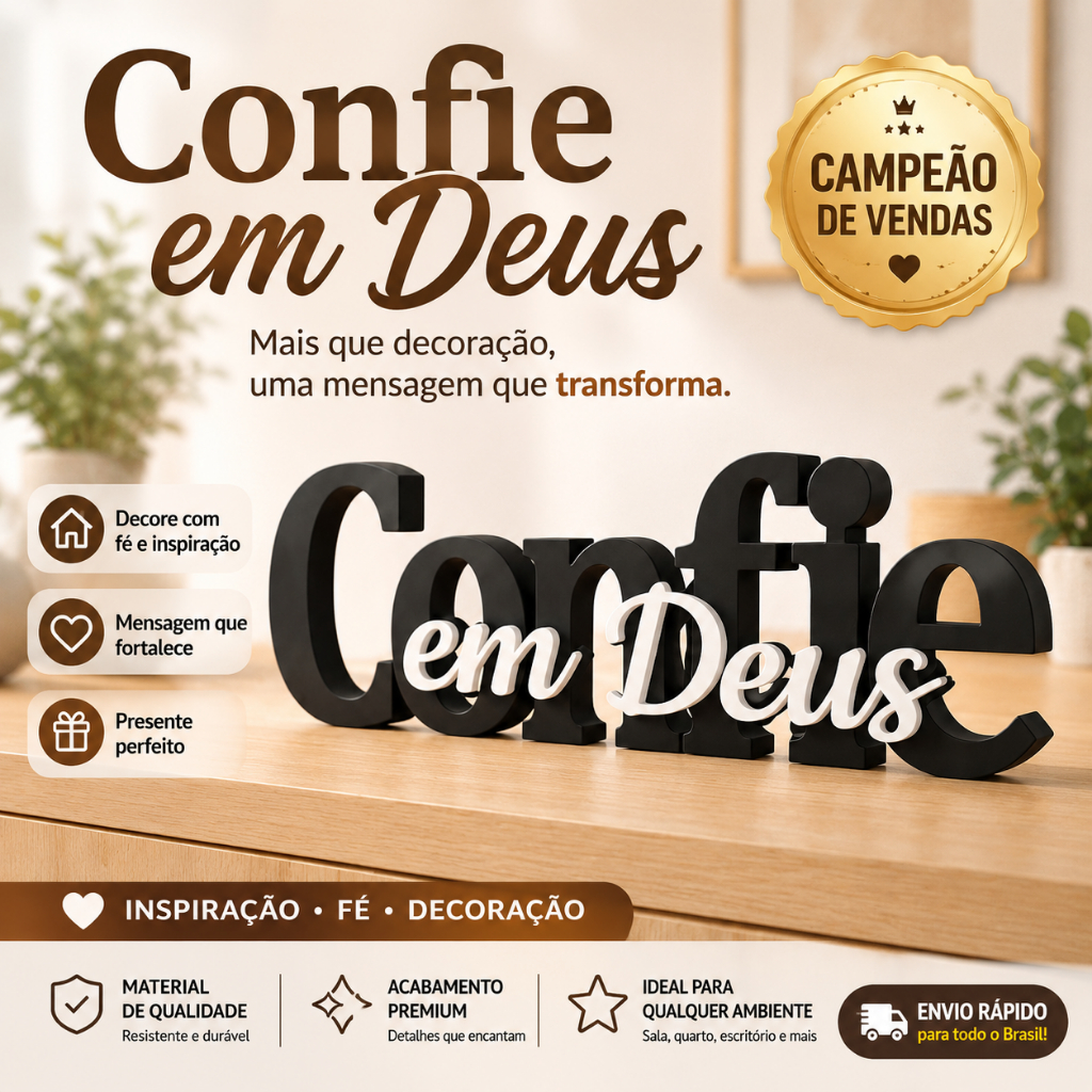 Letreiro Decorativo Confie em Deus - Decoração Religiosa Cristã / Evangelico/Catolico/Religioso/Presente/Lembrancinha