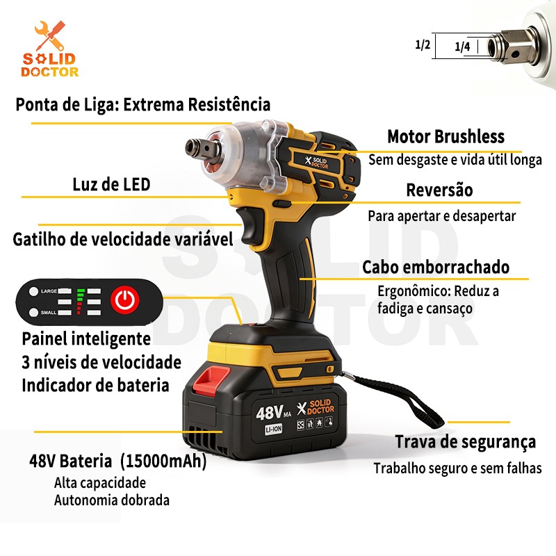 Furadeira Parafusadeira de Impacto Solid Doctor 48V 350NM Sem Fio Kit — foto 7