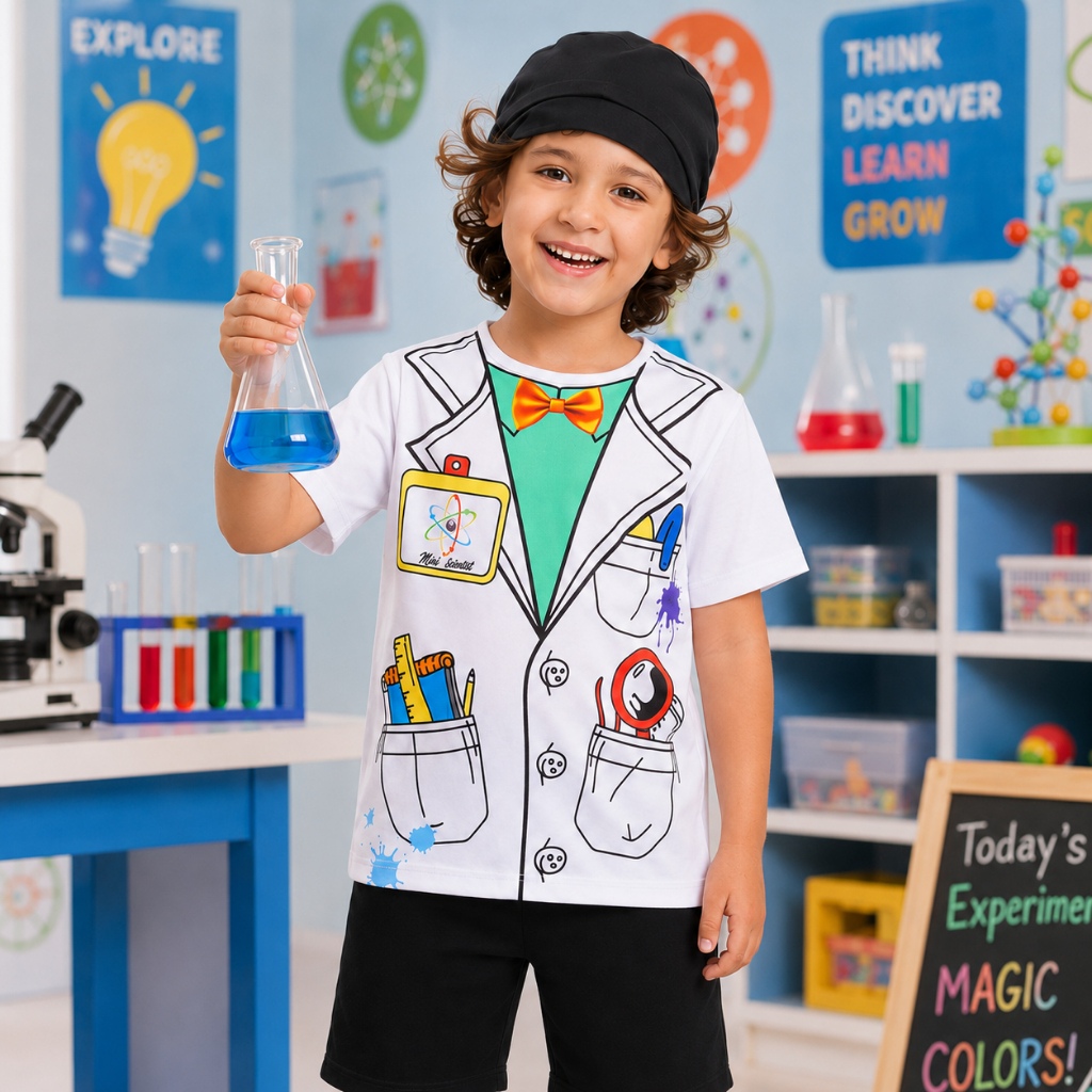 Fantasia Cientista Maluco Infantil Menino Profissão Jaleco Laboratório Férias + Brinde (Bandana) Envio Imediato