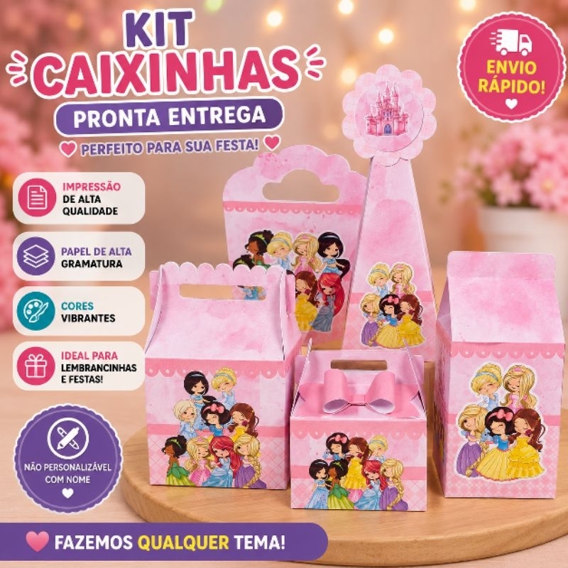 ENVIO RÁPIDO Kit Caixas Princesas Cute Festa Infantil Aniversario Lembrancinhas Personalizadas