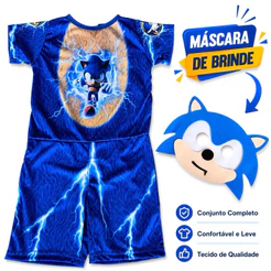 Fantasia Sonic Infantil com Máscara Azul Roupa Completa Personagem Menino