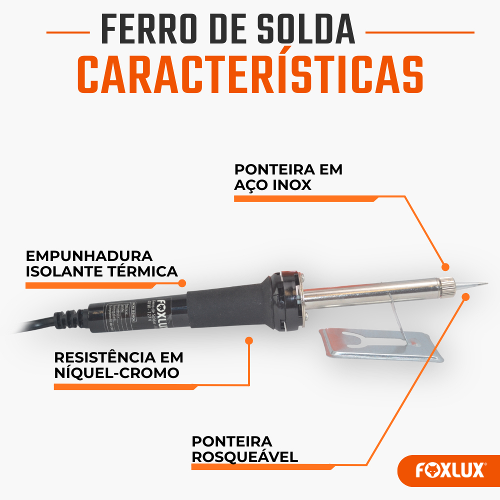 Ferro de Solda Foxlux 40W 127V Ponta Inox com Suporte · foto 2