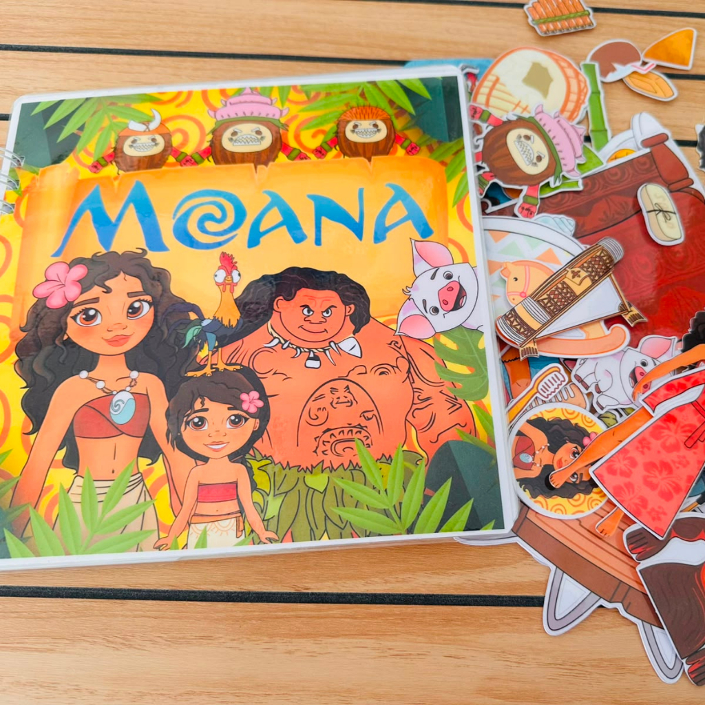 Livro Interativo Infantil Moana | Livro Sensorial com Velcro | Brinquedo Educativo Montessori