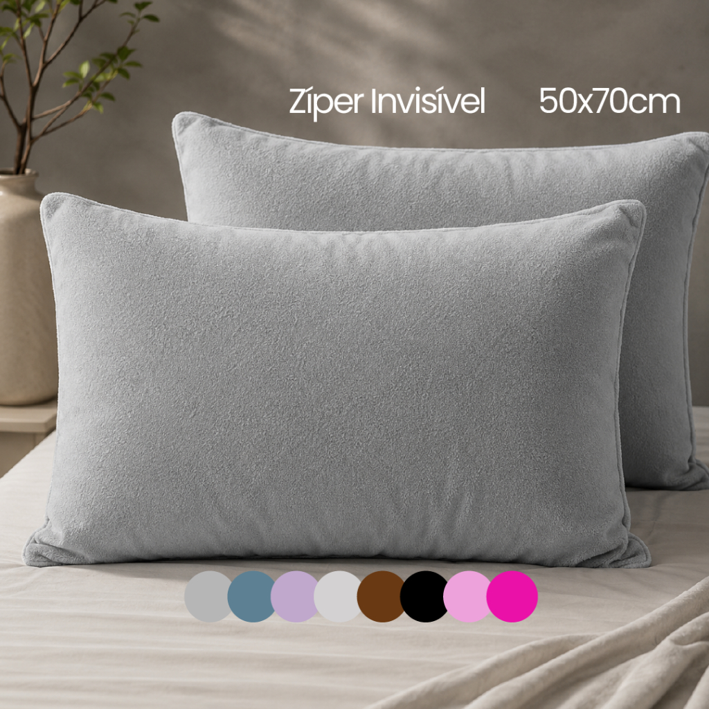 Par de Fronhas Plush Flannel com Zíper Invisível em 50x70cm - Várias Cores