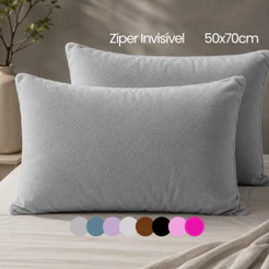 Par de Fronhas Plush Flannel com Zíper Invisível em 50x70cm - Várias Cores