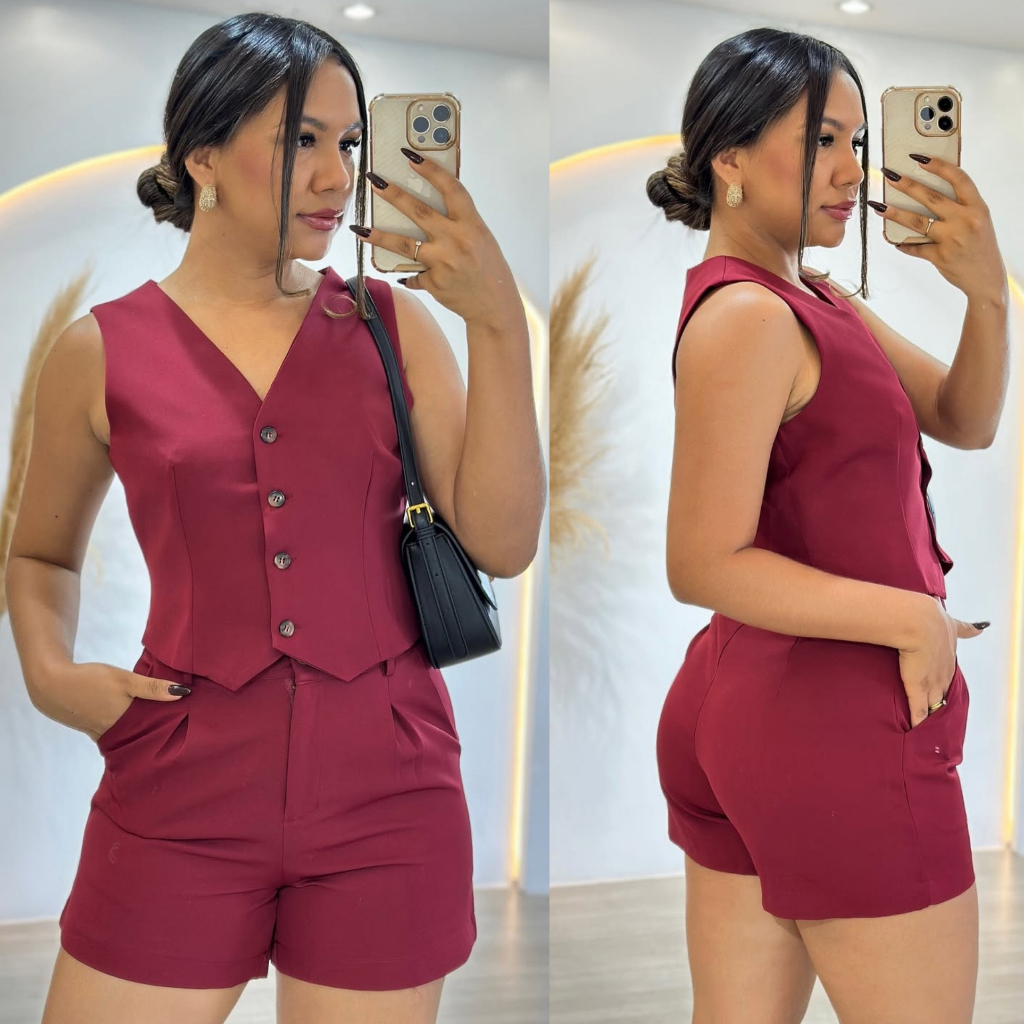CONJUNTO FEMININO COM COLETE +SHORTS PEÇA CORINGA QUE NUNCA SAI DE MODA