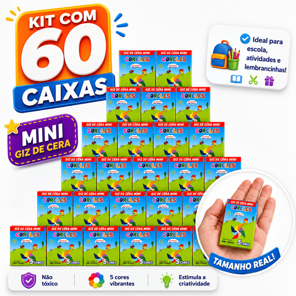 Kit Mini Giz de Cera 5 Cores Festa Infantil Lembrancinha Artesanato 11g