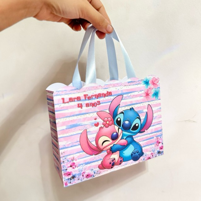 10 Sacolinhas Pegue e Monte Stitch e Angel - Lembrancinhas personalizadas