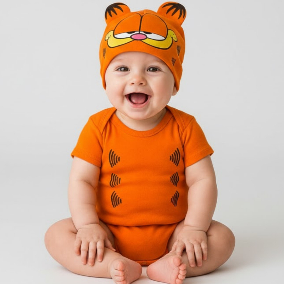 Body Bebe Infantil Temático Mêsversario Garfield - 100% Algodão Manga Curta