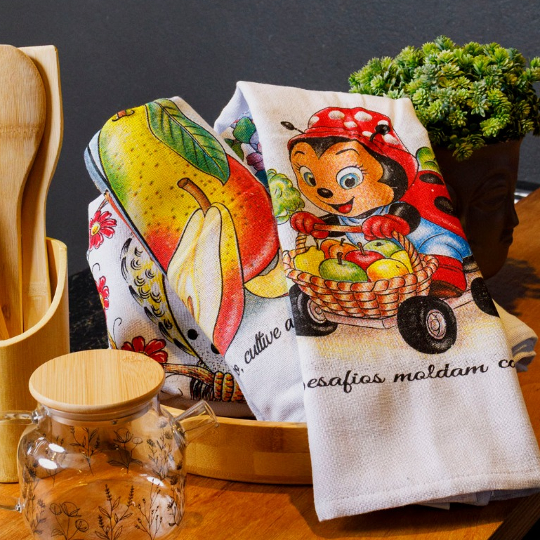 Kit 10 Panos de Prato Bom Cozinha Copa Grande Guardanapo Estampado Xadrez e Branco Sortido