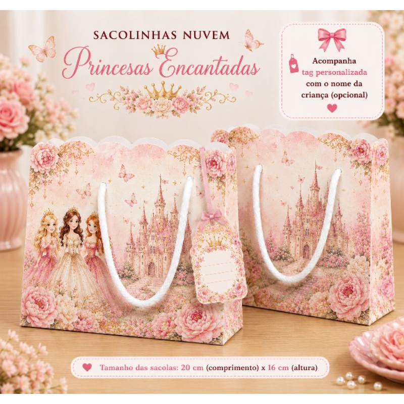 Sacolinhas Personalizadas Princesas Encantadas Luxo, Decoração Princesas,  Lembrancinhas Princesas