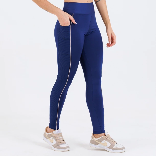 Calça Legging Poliamida Premium Detalhe Canelado  Alta Compressão Com Bolso Lateral RL Fitness — imagem 1