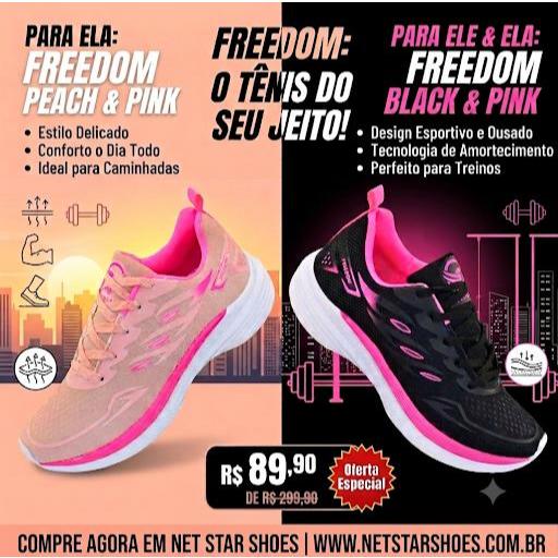 KIT 2 PARES Tênis Feminino Freedom com Leveza e Conforto para Corrida caminhada e Academia lazer promoçao estilo