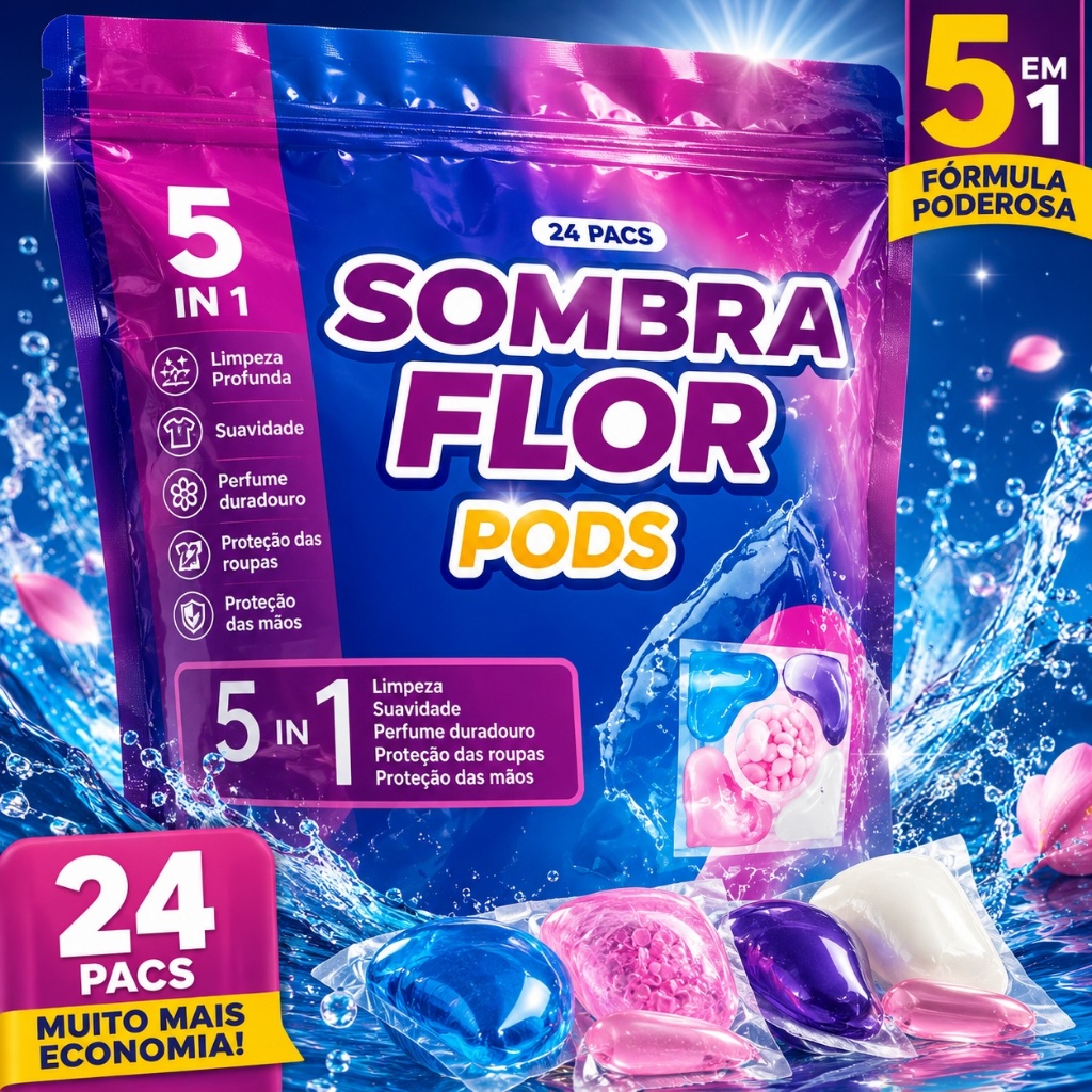 2026--Sombra Flor Pods Sabão Cápsula Detergente Lava Roupas 5em1 pods 24 Cápsulas