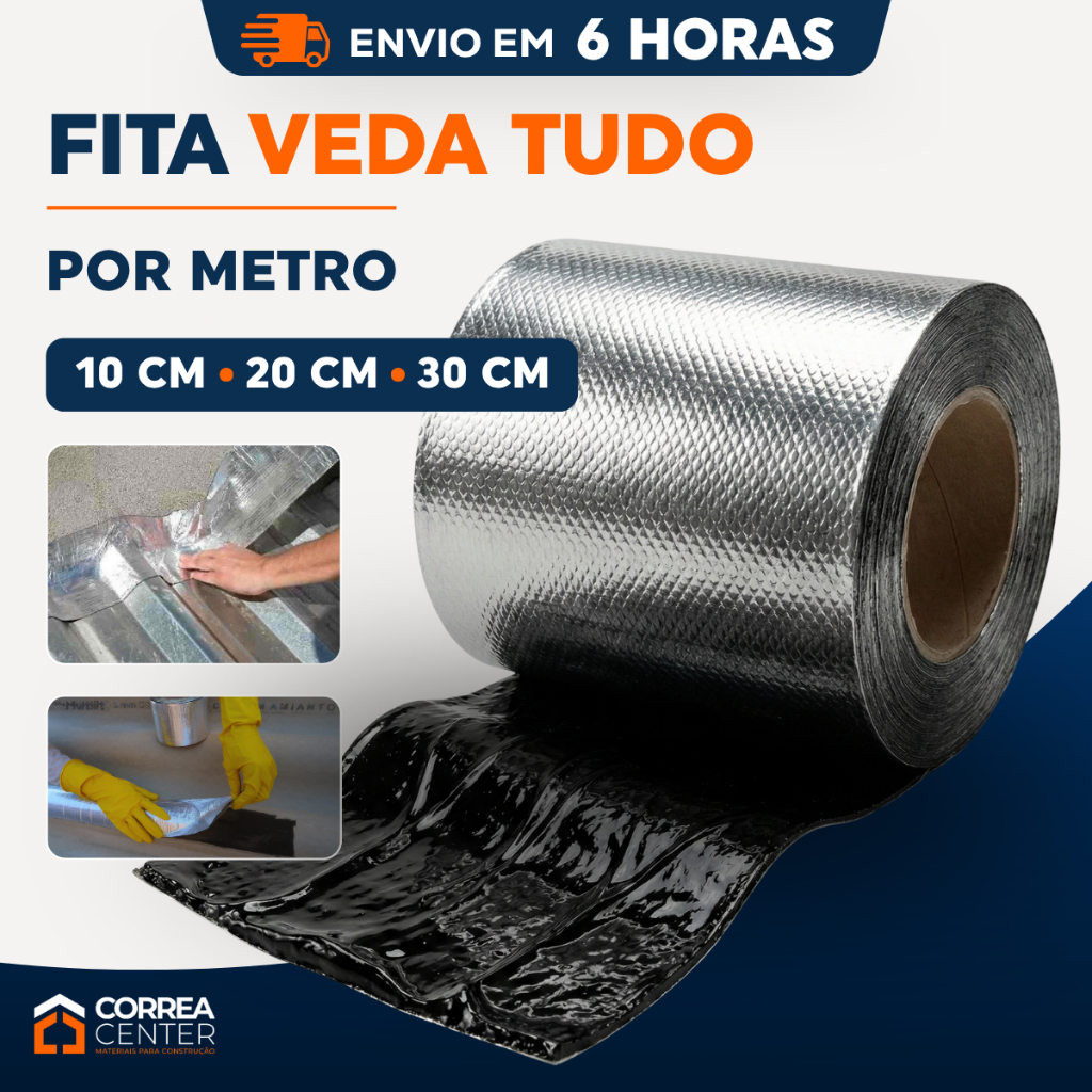 Fita Manta Asfaltica Autoadesiva Aluminio Veda Tudo Telhado Calha Rufo Laje Goteira 10cm 20cm 30cm