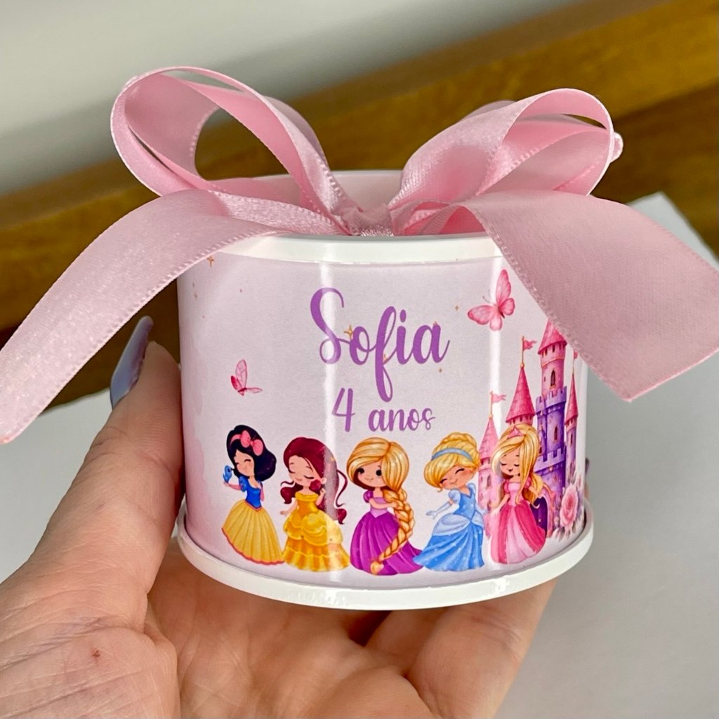 Kit Mini Tubolata Princesa personalizadas I Lembrancinha | aniversário | 5x6 Tampa de Plástico branca