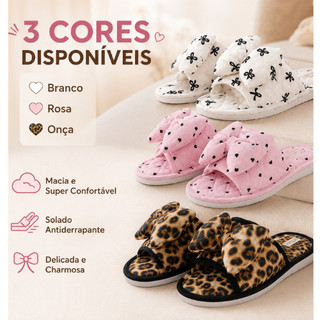 Pantufa Aberta Feminina Delicada Elegante com Laço Confortável Macia Leve Calce Fácil Casa Quarto Passeio Maternidade