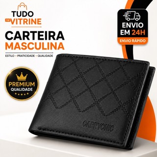 Carteira Masculina em Couro Sintético, Porta-Cartões e Porta-Documentos, Bolso para…