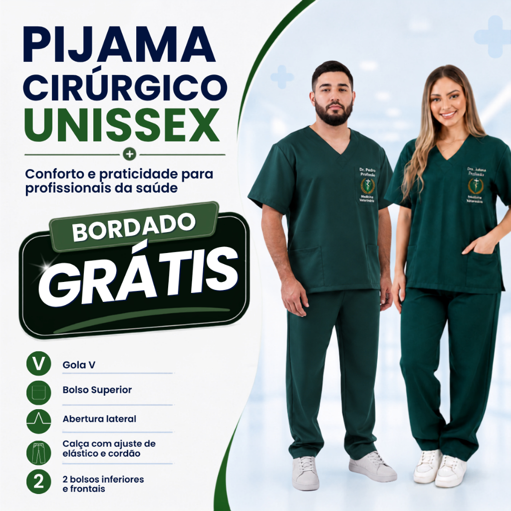 Conjunto Pijama Cirúrgico GABARDINE UNISSEX Scrub Hospitalar Privativo BORDADO GRÁTIS