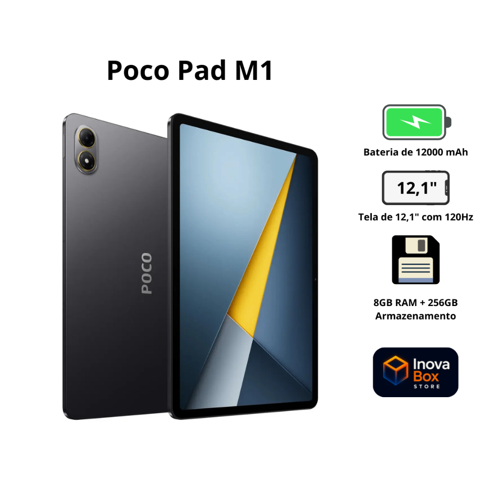 Tablet Xiaomi POCO Pad M1 256GB 8GB RAM Tela 12.1" 2.5K 120Hz Snapdragon 7s Gen 
