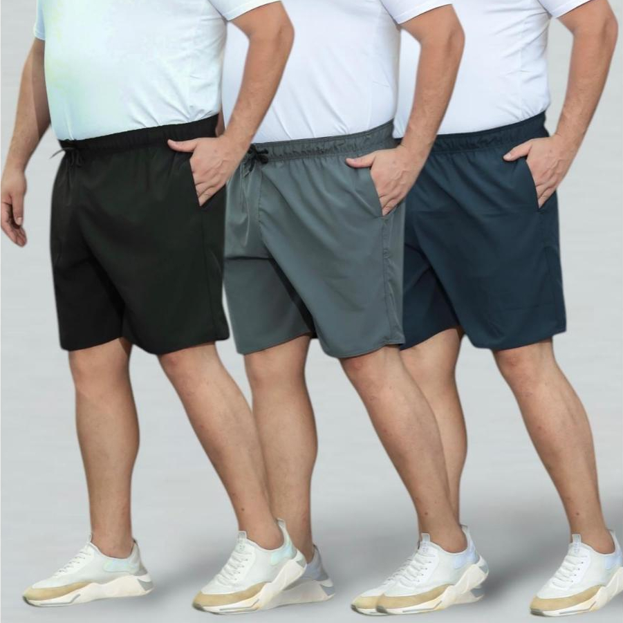 Kit 3 Shorts Plus Size com Elastano Masculino Esportes Bermuda Academia Estica Casual Lazer Extra Grande do 50 ao 60