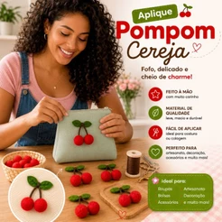 Aplique Pompom Cereja Decorativo para Artesanato Laços Tiara Presilhas Roupas Acessórios