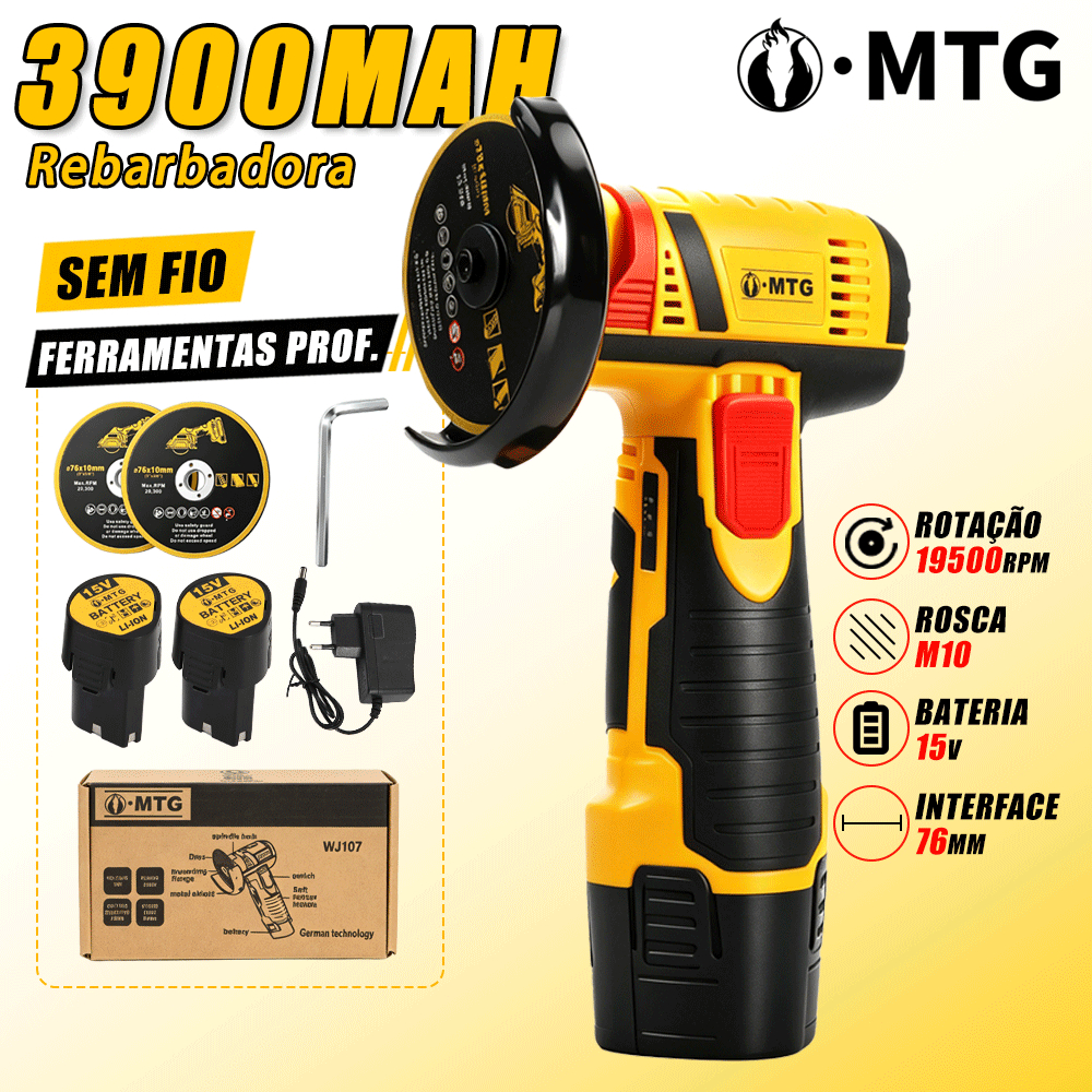Esmerilhadeira Angular Sem Fio 28000 RPM Kit 2 Baterias 15v Profissional Corte,