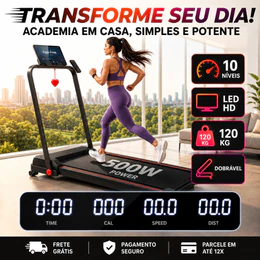 Esteira Elétrica Portátil Fitness Até 110V/220V 120kg 500W 2.0HP 10km/h Silenciosa Para Casa Dobrável Ergométrica
