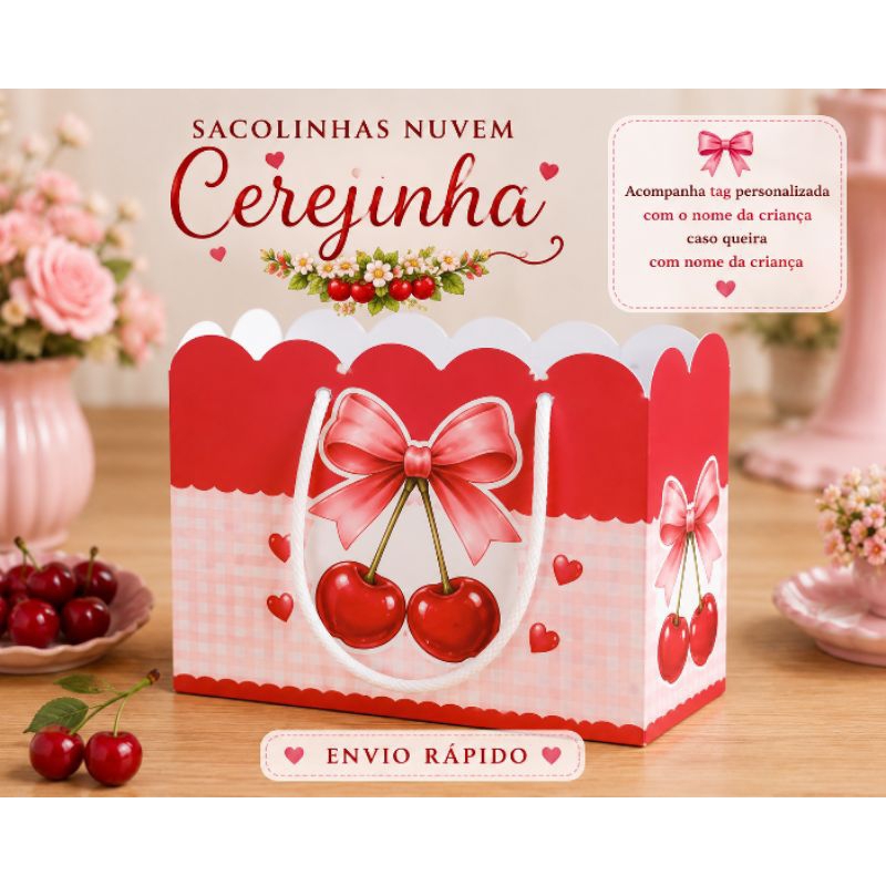 Sacolinhas Personalizadas Cerejinha, Decoração Cerejinhas,  Lembrancinhas Cerejinhas