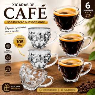 Jogo de Xicaras De  Vidro Modelo Rocks 105M l Moderna Para Cozinha e Café Chá Resistente