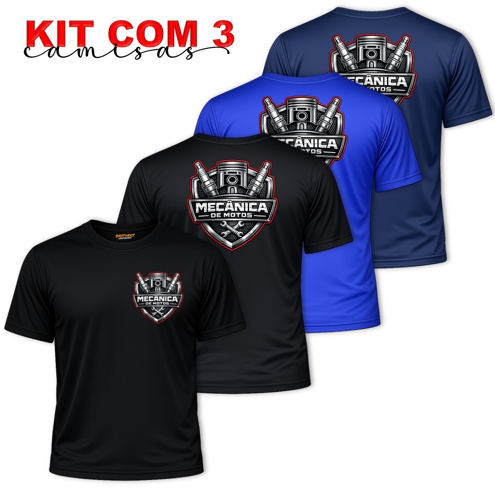 KIT COM 3 Camisas Camisetas Masculinas Uniforme Profissional MECÂNICA DE MOTOS Mecânico Oficina de Moto Dry Fit Básica