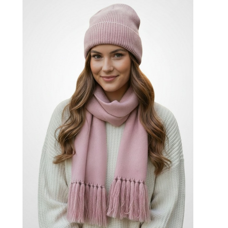 Kit Conjunto Gorro Touca + Cachecol de Lã Tricot Inverno Frio Canelado Inverno Feminino Masculino