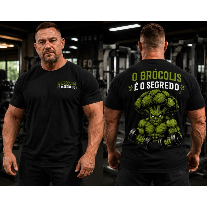 Camiseta Academia O Brócolis é o Segredo | Camiseta Fitness Engraçada Masculina 100% Algodão Estampa DTF Premium